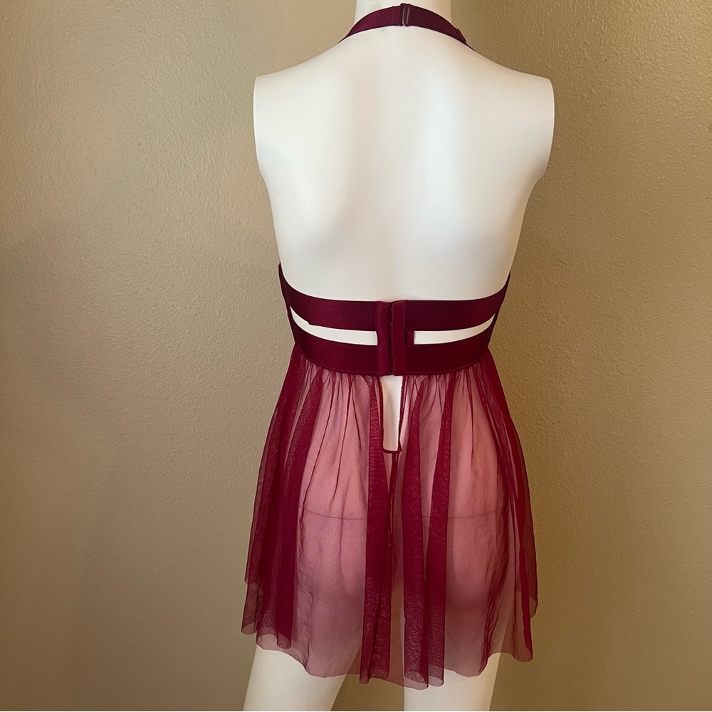 Victoria’s Secret burgundy eyelash lace negligee babydoll slip dress size 32D - Picture 2 of 7